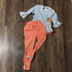 Rare Editions Blue Striped Horse Top with Polka Dot Trim and Pants